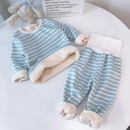 Baby Kids Thermal Underwear Suit Winter Pajamas Thick Plush Children Clothes Set High Waist Autumn Infant Girl Boy Homewear