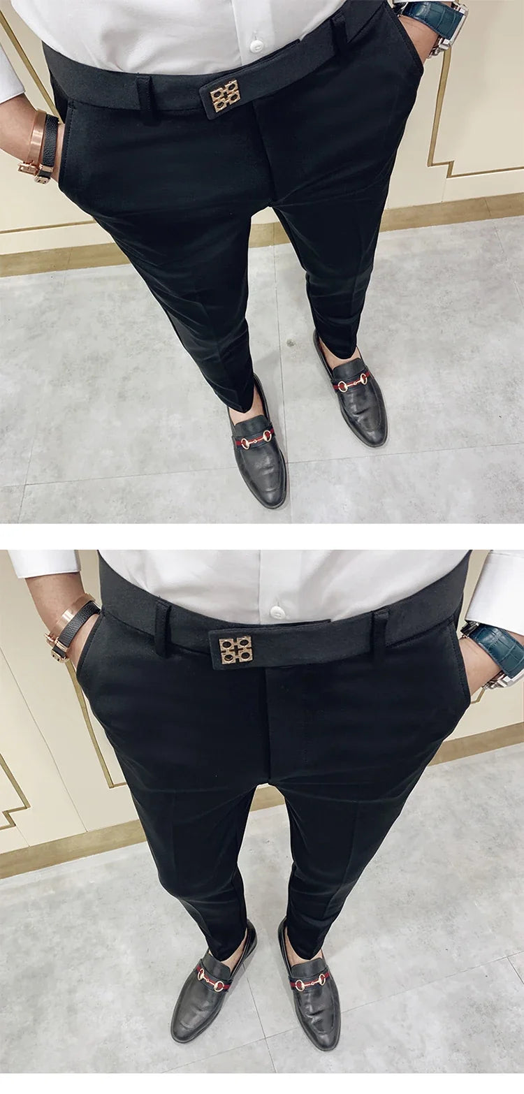 Spring 2026 Mens Casual Slim Fit Dress Pants Streetwear Suit Pants Men High Quality Office Pants All Match ankle Length Trousers