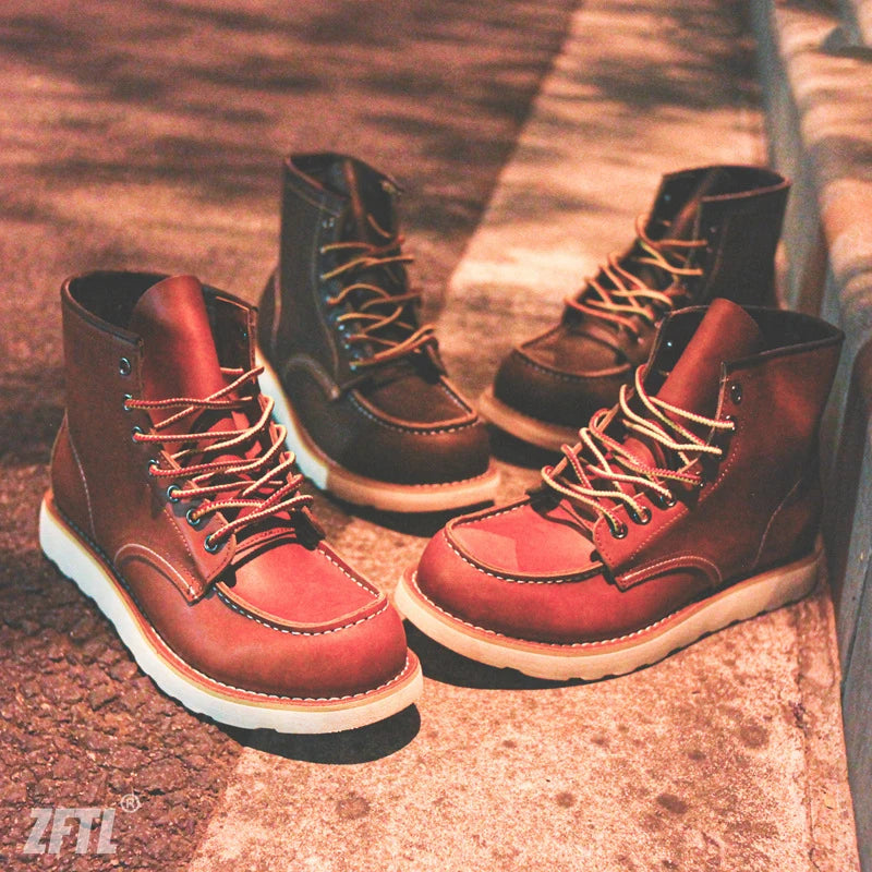 Men's Ankle Boots American retro tooling boots Casual Crazy Horse Leather Men's Boots Vintage Man Lace up Boots 2025