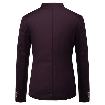 Men's Black Stand Up Collar Blazer Coat, Wedding Party Dress Jacket, Asia Sizes Slim-Fit Single Breasted Jaqueta, Blue Red Tops.