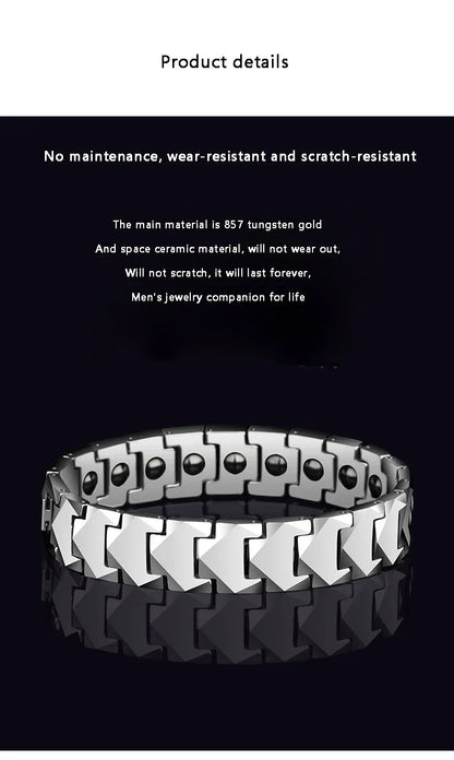 Tungsten Links Bracelets for Men Women Couples High Polished Inlay Health Magnetic Stones Three Color, Customized