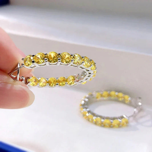 100% 925 Sterling Silver 4mm Yellow High Carbon Diamond Earrings For Women Sparkling Wedding Party Fine Jewelry Wholesale