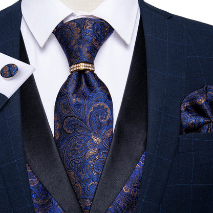 Men's Vest Blue Floral Suit Vest V Neck Tie Set For Wedding Party Brand Formal Dress Waistcoat Man Casual Sleeveless Jacket