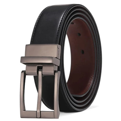 Business Dress Belts for Men Genuine Leather Belt Reversible Buckle Brown and Black Belt HQ110