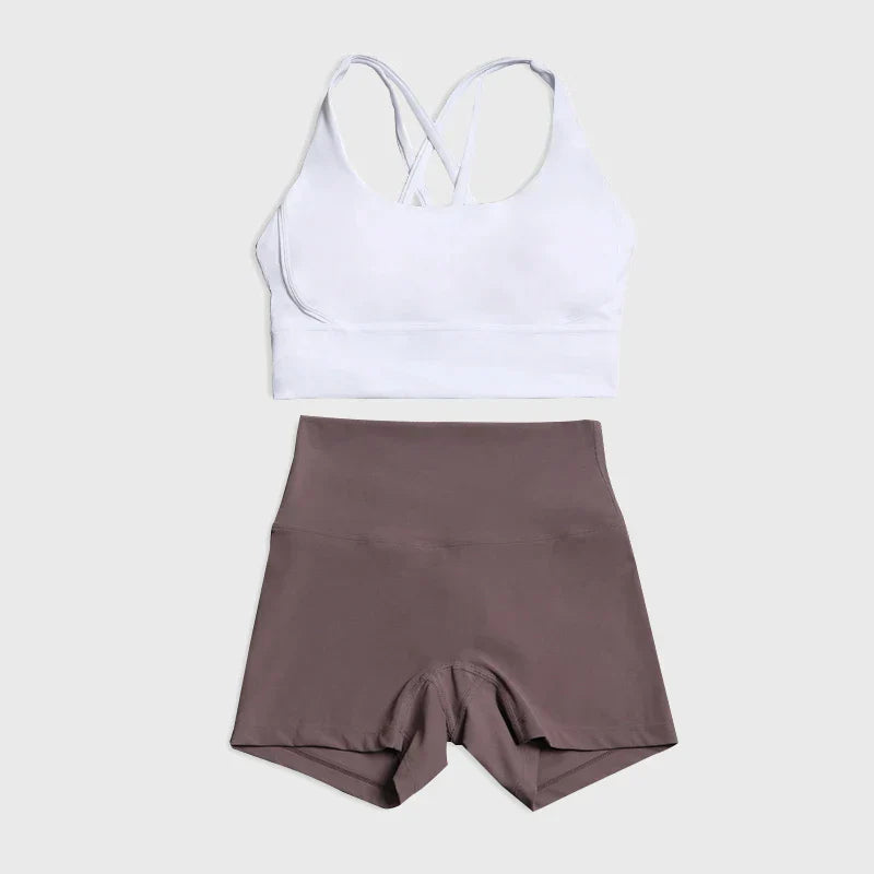 SOISOU Gym Womens Clothing Shorts Sets Yoga Women's Tracksuit Sexy Bra High Waist Short Sportwear Elastic Set Woman 2 Pieces