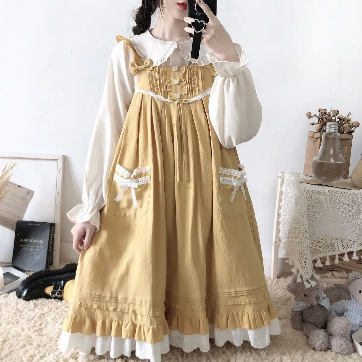 Peter Pan Collar Sweet Shirt Women Lolita Japanese Kawaii Blouse Puff Long Sleeve Elegant White Female Top Basic School Shirts