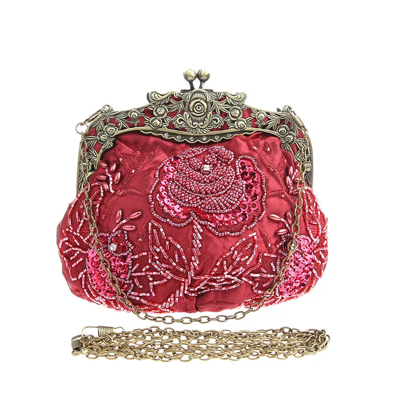 Retro Embroidery Designer Bags Luxury Purses and Handbags Bead bag Sequins Clutch Purse Chains Shoulder Evening Bag Z348