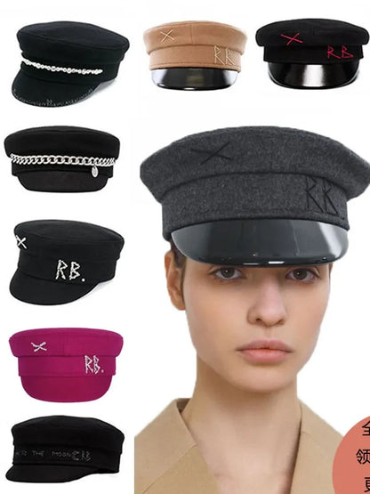 New Winter Women Hats Newsboy Caps Flat letter Militray Caps British Vintage Visor cap