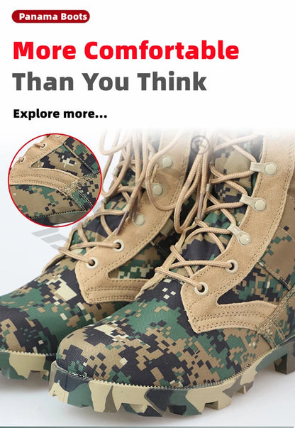 Camouflage Ankle Boots Men Outdoor Genuine Leather Panama Soles Tactical Combat Boots Hunting Work Boot Man Hiking Shoe 47