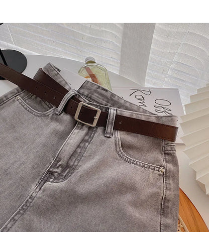 Straight Jeans Women with Belt Vintage Basic Blue Ankle-length Denim Pants Boyfriend Gray Jeans Korean 2021