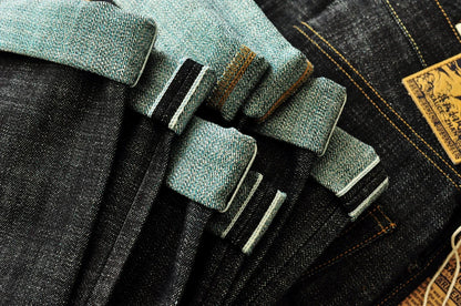 308XX-BO-Wind Jeans for Men Furinkazan Selvedge raw denim Jeans Mens Jeans 66 MODE Fit 16.8 OZ Silver-plated Buttons