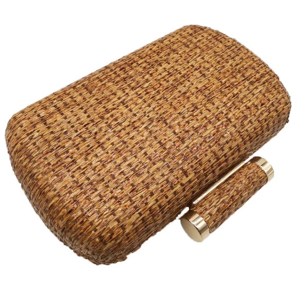 Straw Women Metal Clutches Chain Shoulder and Crossbody Bags Ladies Party Cockatail Evening Beach Clutch Purse