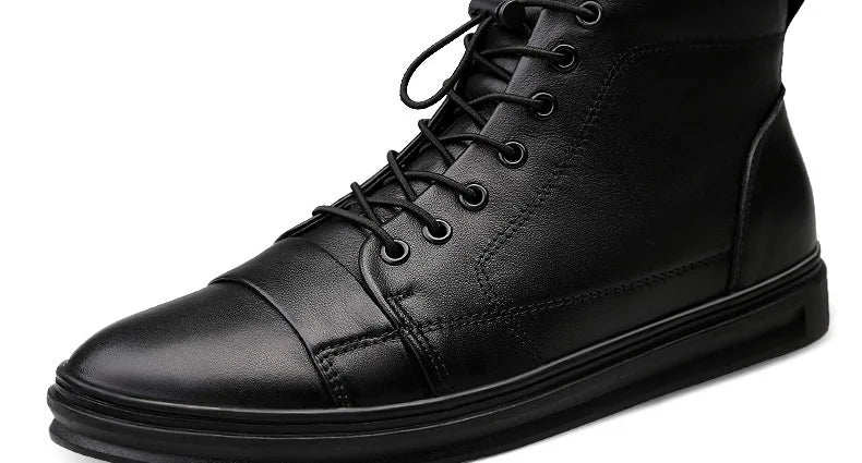 Winter Genuine Leather Boots Men Ankle Casual High Top Skateboarding Shoes Cow Leather Big Size 47 48