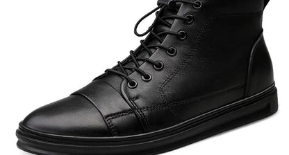 Winter Genuine Leather Boots Men Ankle Casual High Top Skateboarding Shoes Cow Leather Big Size 47 48
