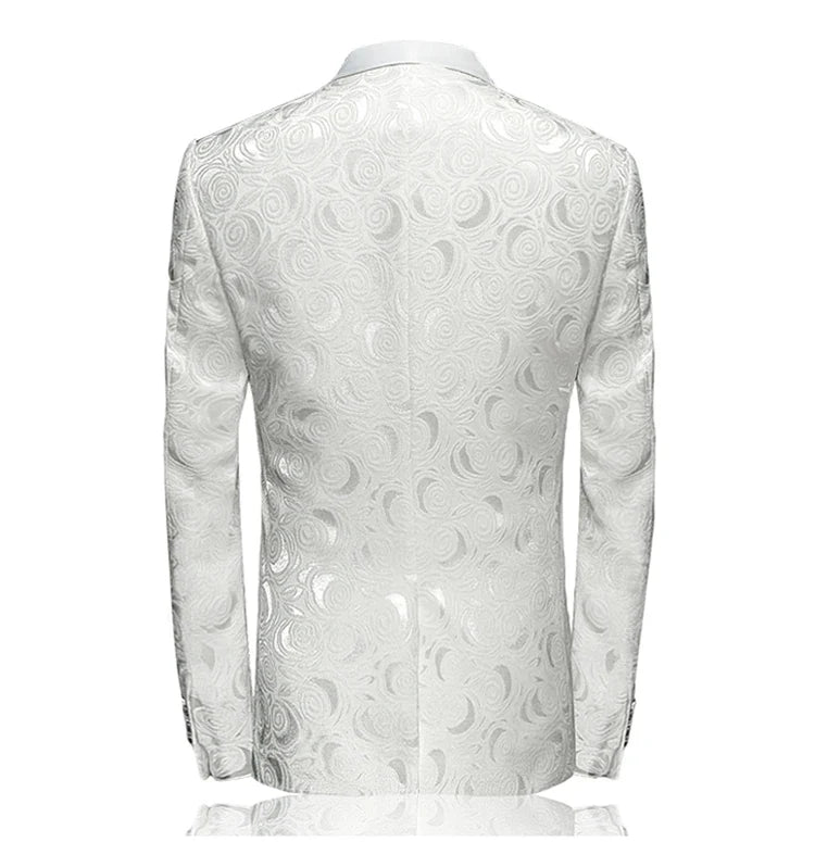 2026 New Men's White Rose Pattern Suit Jacket, Wedding Party Dress Coat, High Quality Men Slim Blazers Masculino Big Size M-6XL