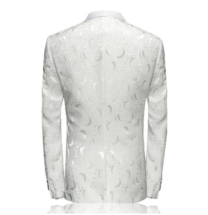 2026 New Men's White Rose Pattern Suit Jacket, Wedding Party Dress Coat, High Quality Men Slim Blazers Masculino Big Size M-6XL