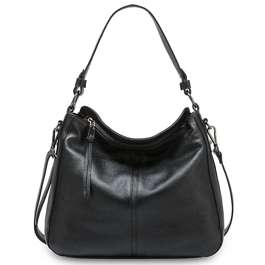 100% Genuine Leather Elegant Women Shoulder Bag Classic Black Hobos Roomy Casual Tote Handbag Crossbody Messenger Grey
