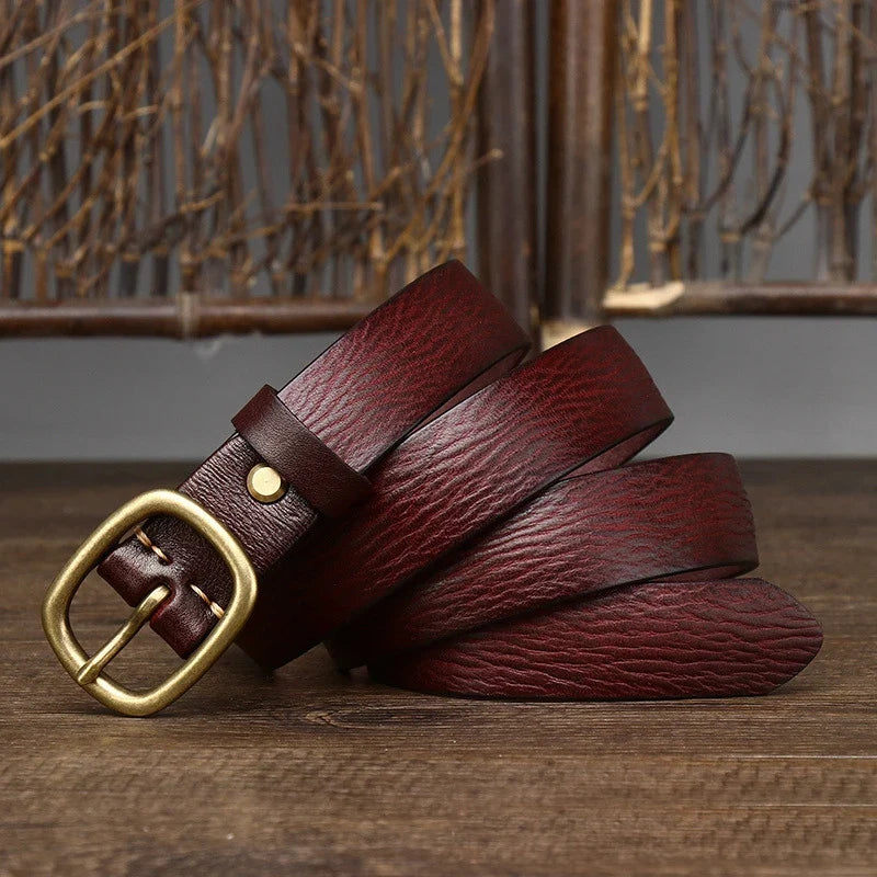 2.8cm Retro Female Real Thick Genuine Leather Belt Copper Pin Buckle Women Cowskin Jeans Belt Girl Simple Ladies Waist Strap