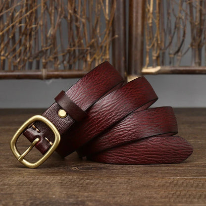 2.8cm Retro Female Real Thick Genuine Leather Belt Copper Pin Buckle Women Cowskin Jeans Belt Girl Simple Ladies Waist Strap