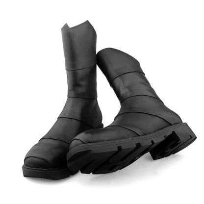 Punk Style Zipper Men Genuine Leather High-Top Sneakers Street Round Toe Winter Warm Platform Boots Black Motorcycle Botas Male