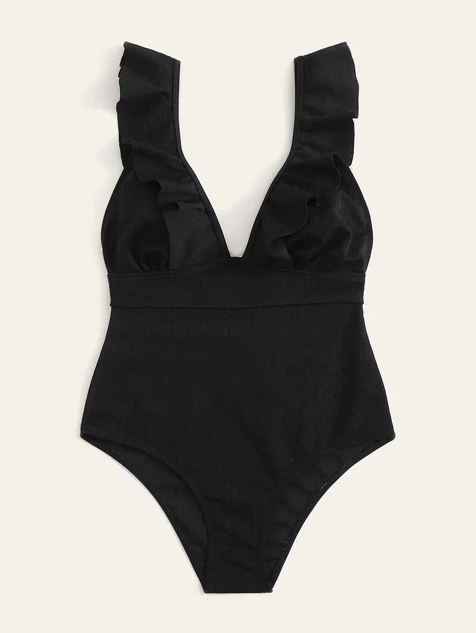 Sexy Ruffle Swimwear Women`s 2025 Deep V One Piece Swimsuit Female Bathing Suit Woman Bodysuit Swimming for Beach Wear Monokini