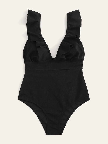 Sexy Ruffle Swimwear Women`s 2025 Deep V One Piece Swimsuit Female Bathing Suit Woman Bodysuit Swimming for Beach Wear Monokini