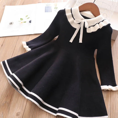 New Girl Baby Sweater Knitted Dress Children Warm Sweater Dress for Girls Infant Casual Pure Color Pleated Princess Dress