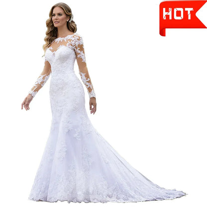 African Wedding Dresses Mermaid Boho Bridal Dress 2021 Long Sleeve Lace Appliques Bohemian Bride Gowns Elegant Vestido De Noiva