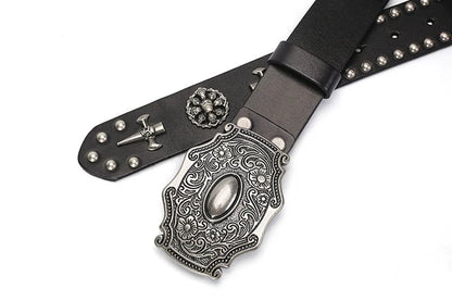 3.8CM Real Genuine Leather Vintage Metal Skull Punk Men Jeans Belt Stud Cowboy Strap Cinturon Ceinture Homme Riem Belts