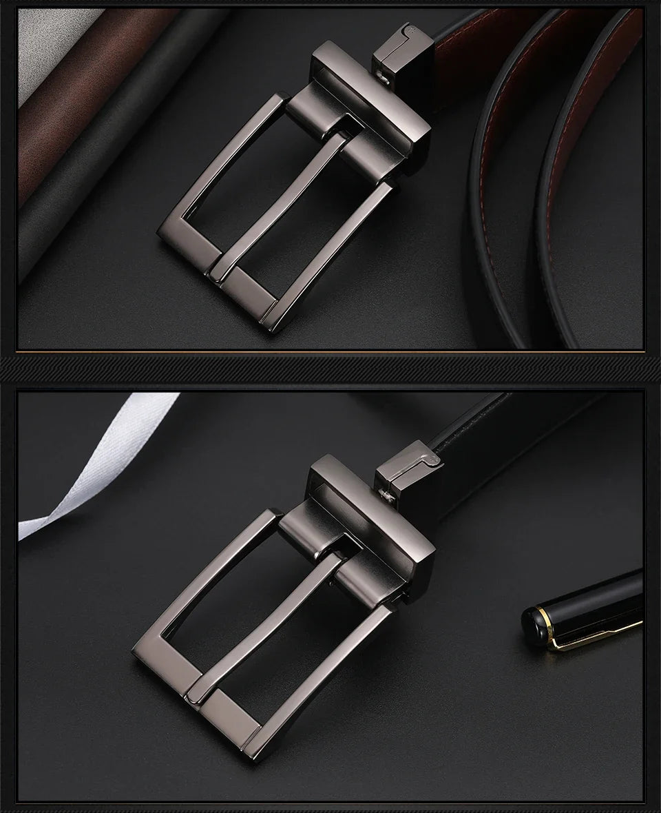 Business Dress Belts for Men Genuine Leather Belt Reversible Buckle Brown and Black Belt HQ110