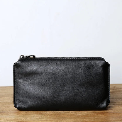 Leather Leisure Man With Long Purse, Soft Leather, Hand Zipper, Money Chuck Layer, Cowhide Credit Card Bag, Cell Phone Bag