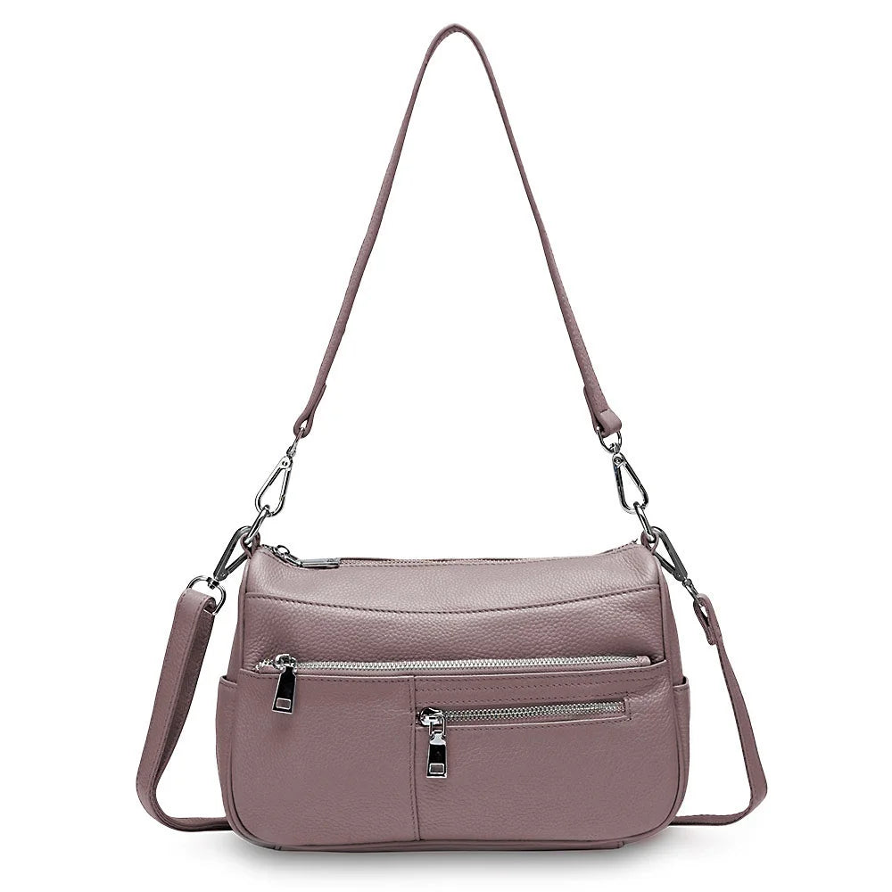 Noble Temperament Women Shoulder Bag 100% Genuine Leather Winter Black Pink Fashion Crossbody Purse Beige Hobos Handbag