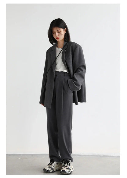 Simple Casual Women Twill Suit Pants Wide Leg Pants Straight Floor Pants Office Ladies Female Trousers