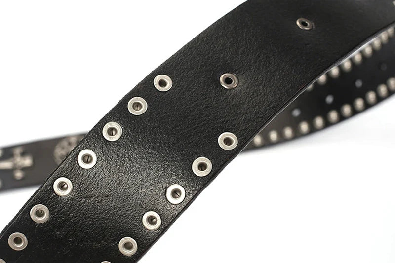 3.8CM Real Genuine Leather Vintage Metal Skull Punk Men Jeans Belt Stud Cowboy Strap Cinturon Ceinture Homme Riem Belts
