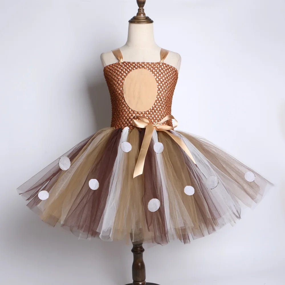 Deer Costume for Girls Halloween Christmas Tutu Dress Reindeer Elk Cosplay Fancy Dress Up Kids Girl Birthday Party Clothes 1-12Y