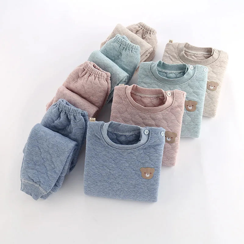 Winter Kids Pajamas For Baby Children Thermal Underwear Clothes Suit Three Layers Thick Cotton Toddler Boys Girls Sleepwear Set