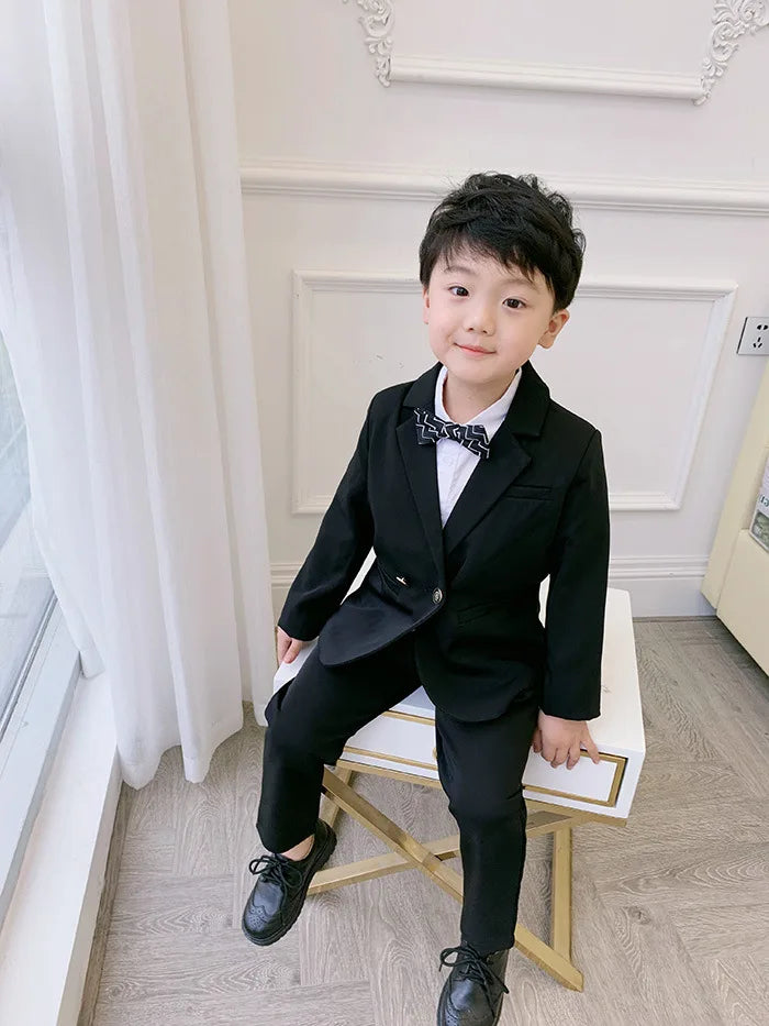 Teenager Boys Pink Black Jacket+Pants 2Pcs Clothing Set Gentleman Kids Formal Wedding Suit Children Performance Graduation Dress