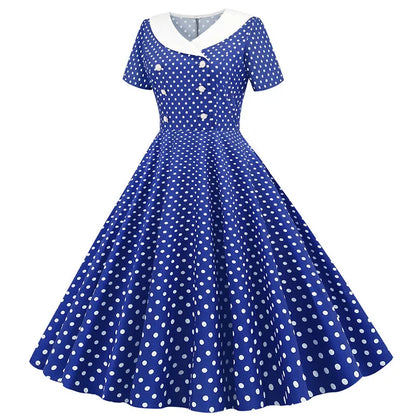 Summer Midi Dress Women Elegant Pink Vintage Party Sundress Casual Peter pan Collar Short Sleeve Dress