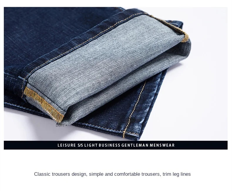 2024 autumn spring fitted straight stretch denim jeans classic style badge youth men's business casual jeans trousers
