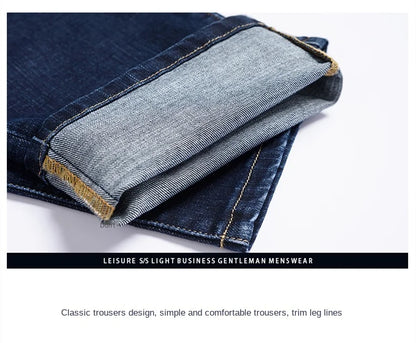 2024 autumn spring fitted straight stretch denim jeans classic style badge youth men's business casual jeans trousers