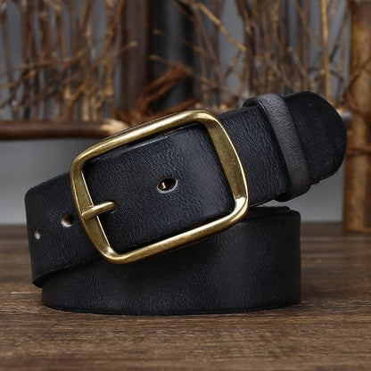 3.8CM Thick Cowhide Copper Buckle Genuine Leather Casual Jeans Belt Men High Quality Retro Luxury Male Strap Cintos