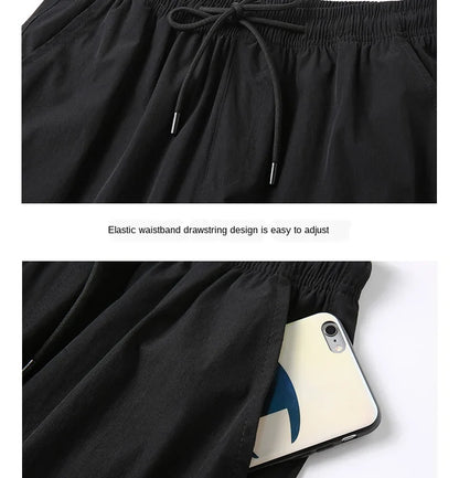 Men's Shorts Summer Breeches 2024 Thin Nylon 3/4 Length Trousers Male Bermuda Board Quick Drying Beach Black Men's Long Shorts