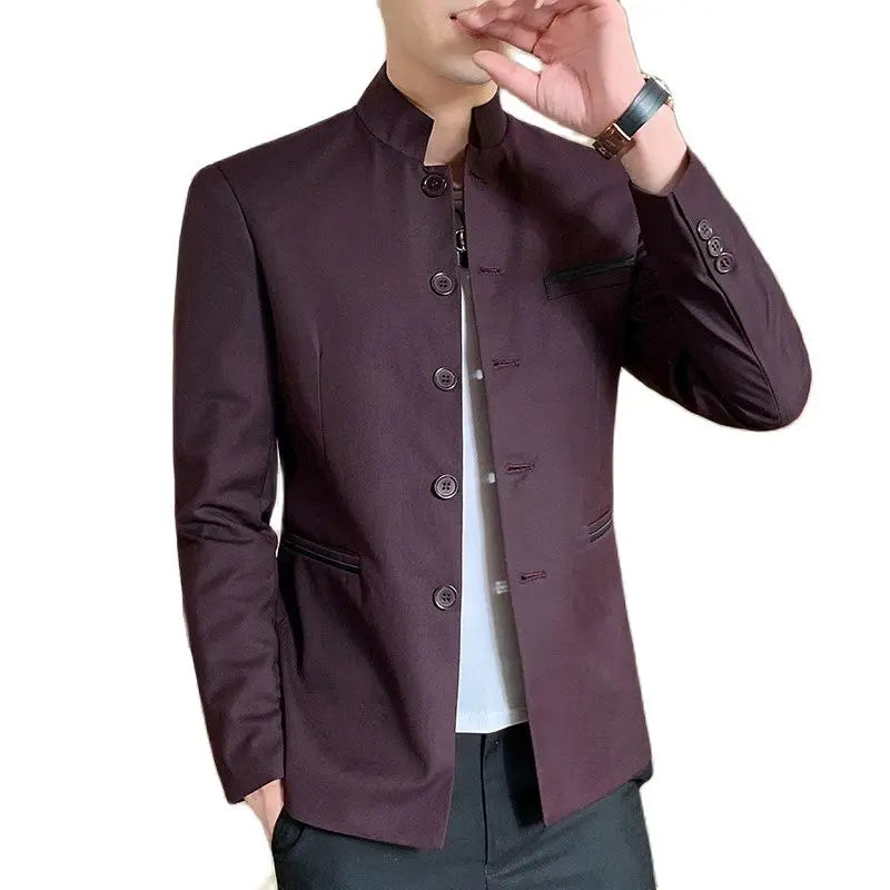2026 New Men's Black Blazers Coat, Masculino Single Breasted Stand Up Collar Men Long-Sleeved Terno Jacket, Blue Red Overcoat