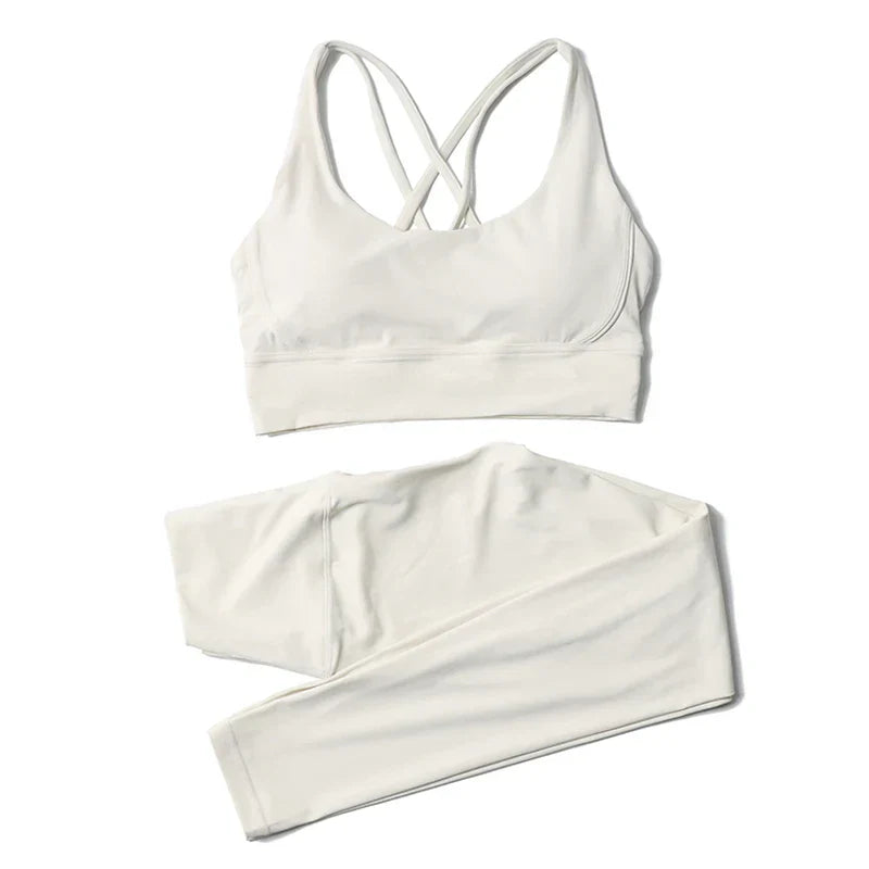 SOISOU Nylon Yoga Set Women's Tracksuit Gym Fitness Set Woman 2 Pieces Leggings Sports Bra Breathable Sportwear Woman Clothes