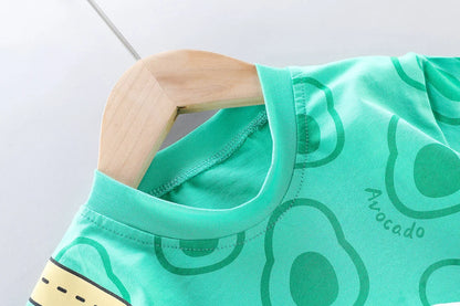New Toddler Boys Fashion Casual Clothes Outfits 0-5years Baby Girls Print T-shirt with Cartoon Bag+Denim Shorts Summer Clothing