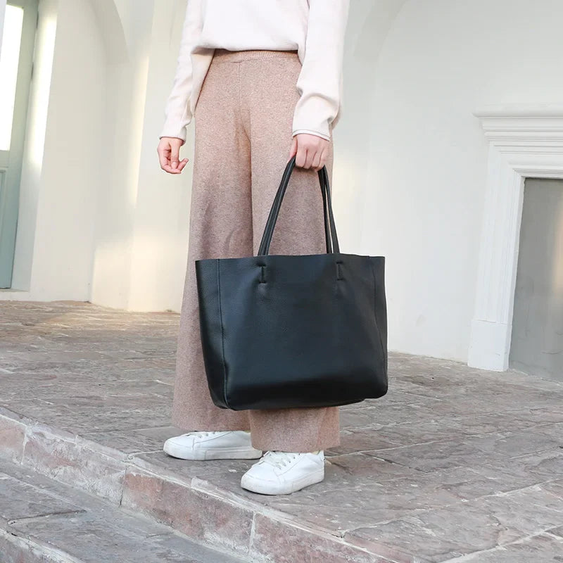 2023 New Women Deluxe Cowhide Genuine Leather Totes Handbag Lady Simple Soft Satchels Bag High Capacity Waterproof Shopping Bags