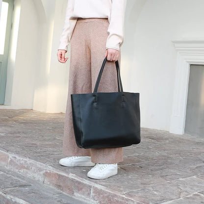 2023 New Women Deluxe Cowhide Genuine Leather Totes Handbag Lady Simple Soft Satchels Bag High Capacity Waterproof Shopping Bags