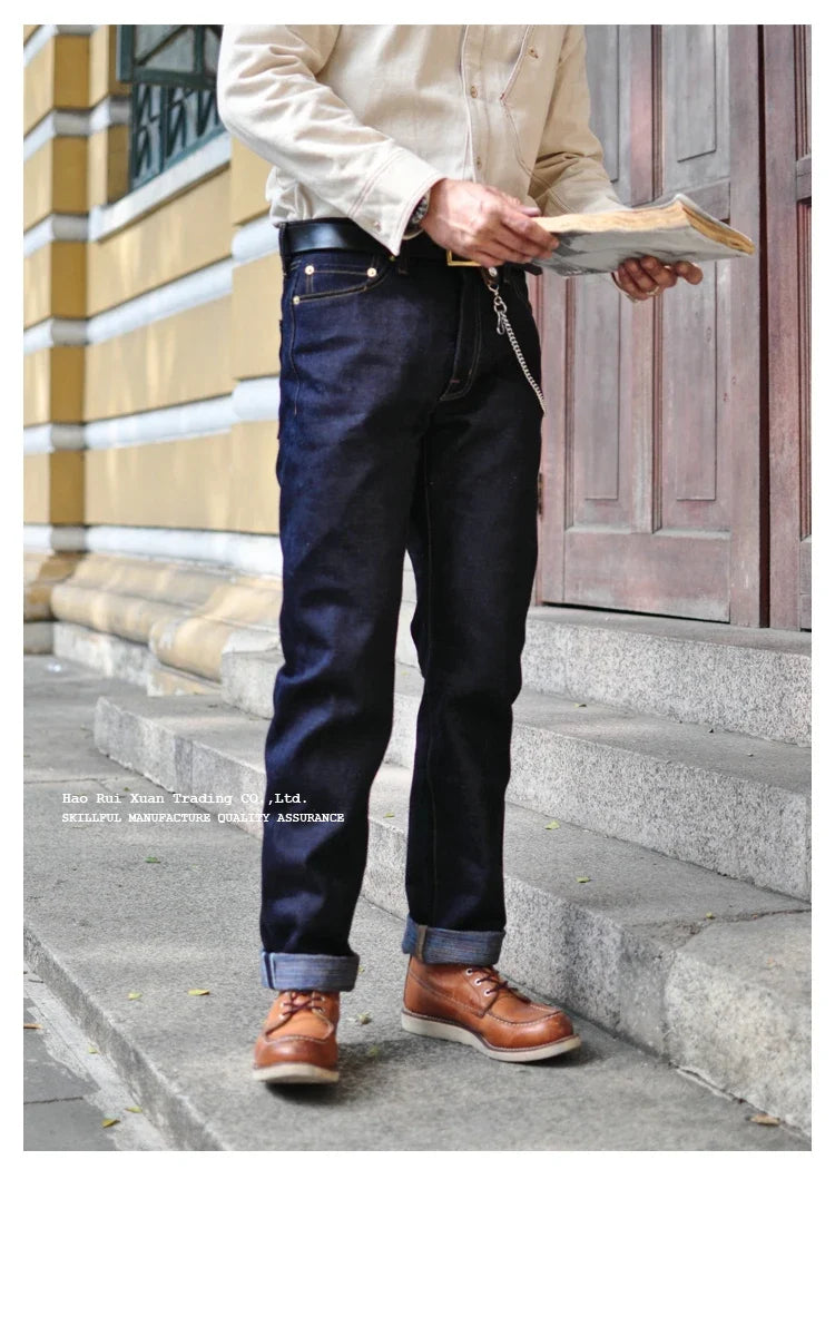 Mens Jeans 21 Oz Rainbow Selvedge Denim Vintage Raw Jeans for Men Sanforized Unwashed Heavyv Denim Jeans