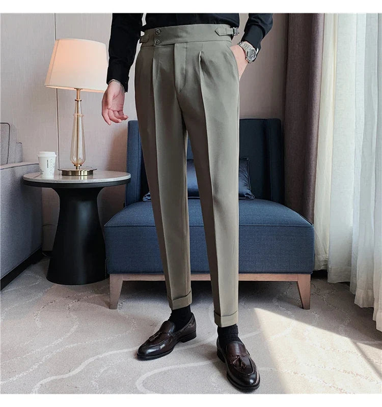 2024 High Quality Business Casual Draped High-waist Trousers Men Solid Color Formal Pants Male Formal Office Social Suit Pants