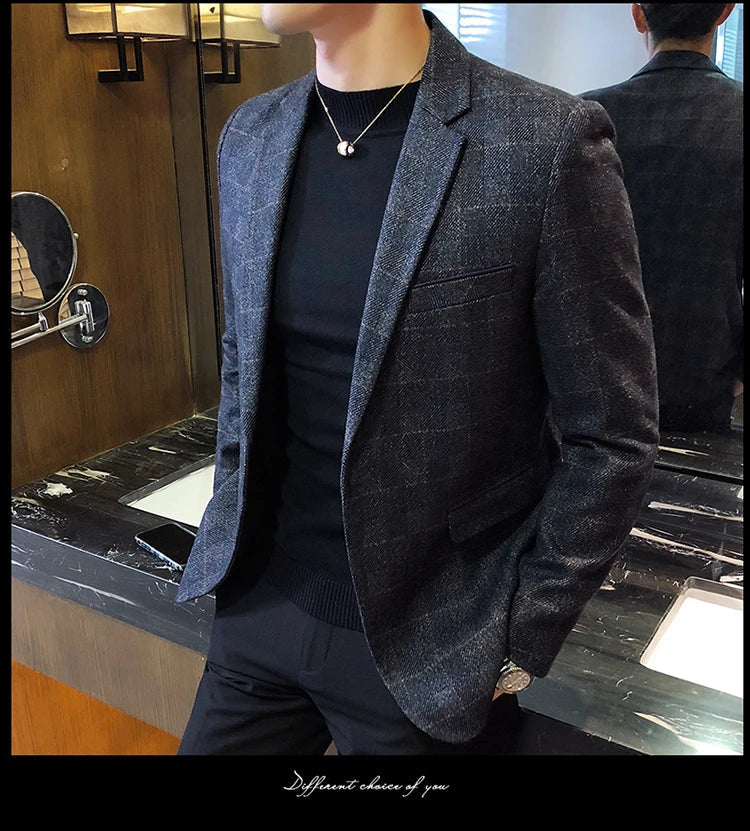 British's Style Vintage Plaid Blazer Men Casual Slim Fit Suit Jacket Single Button Business Social Blazer Plus Size M-5XL Hombre